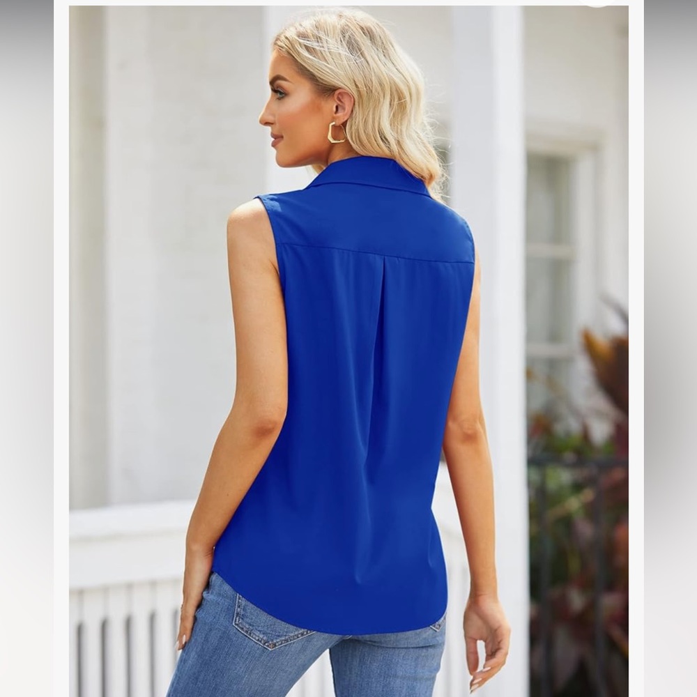 H&M electric blue button up, size 2 - Picture 2 of 7